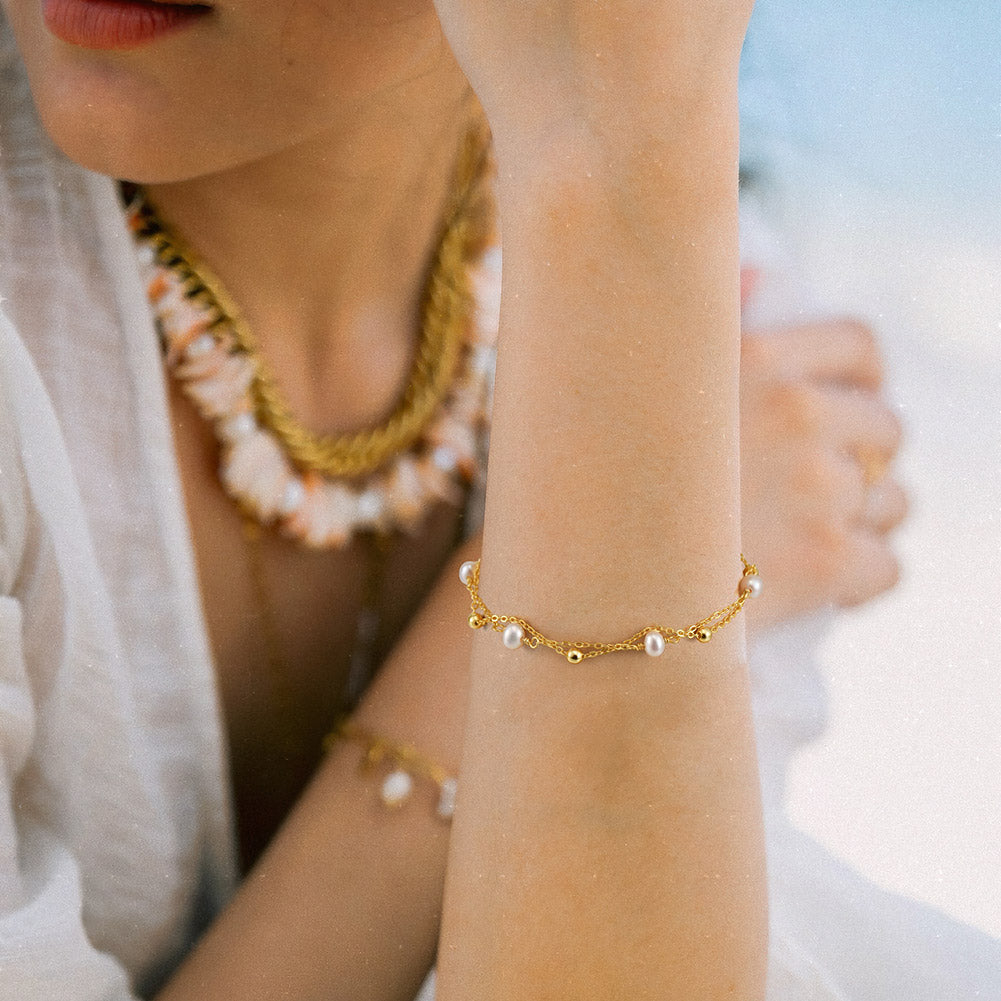 Armband Süßwasser Perle mit Gold