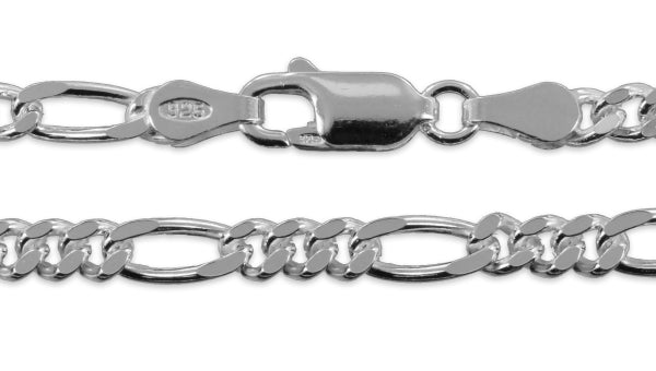 Figaro-Armband aus recyceltem 925er Silber, 4 mm breit, 21 cm lang