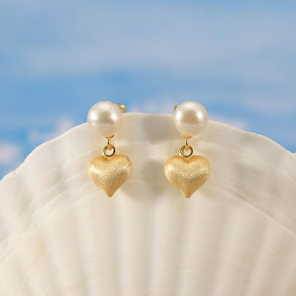 Ohrring mit Süßwasser-Perle und Goldherz