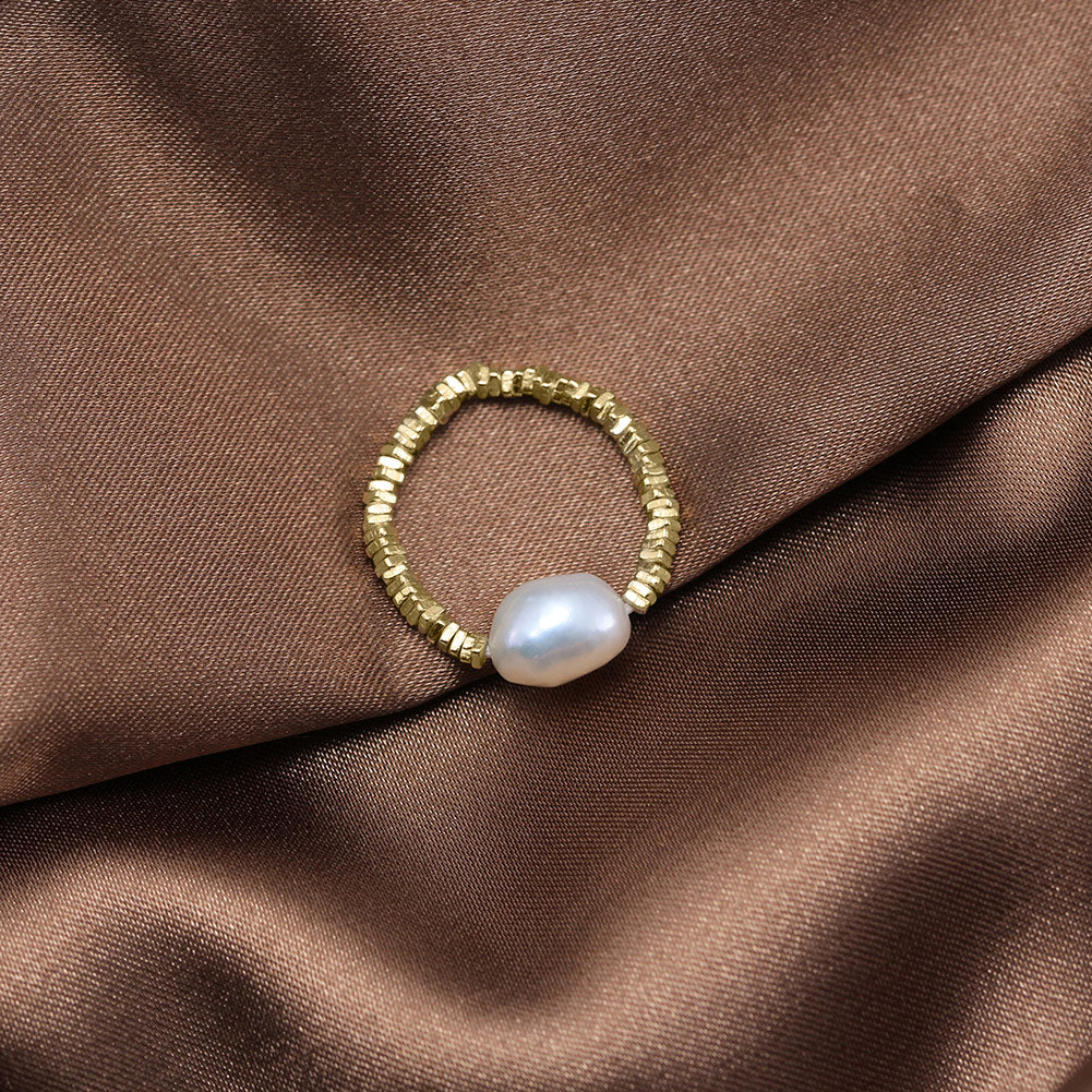 Flexibler Ring mit ca. 8,5 mm Süßwasserperle, Gold-Variante, größenverstellbar