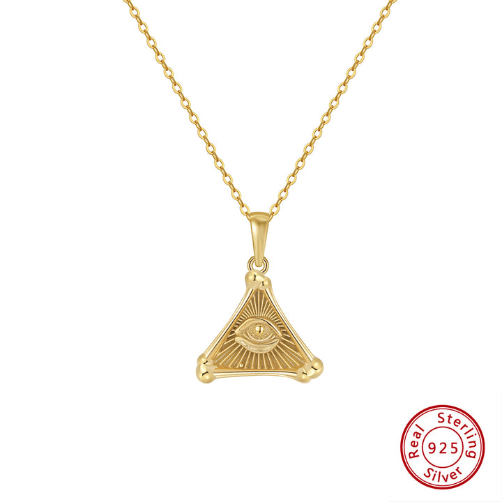 Illuminati Halskette mit Allsehendem Auge, 925er Sterlingsilber 14K vergoldet, 45 cm