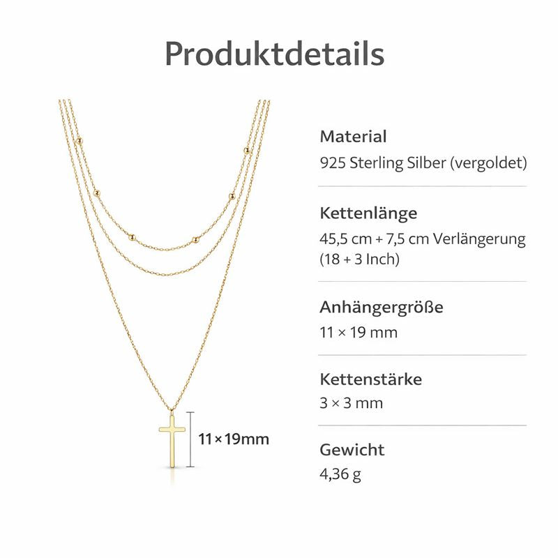 Kreuzanhänger ca. 11 x 19 mm an Layer-Kette, Detailansicht