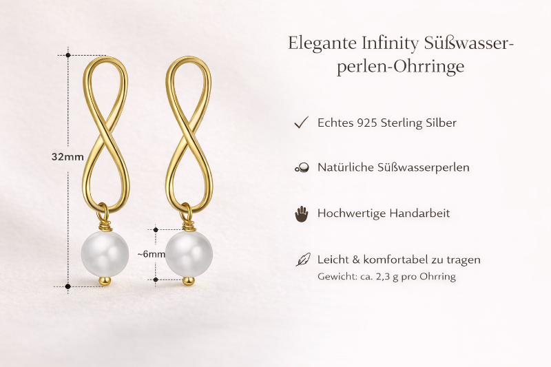 Infinity-Ohrringe mit Süßwasserperle, Detailansicht