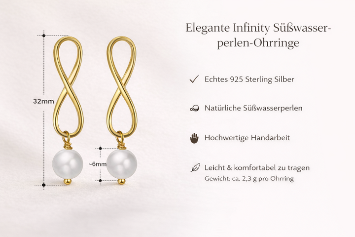 Infinity-Ohrringe mit Süßwasserperle, Detailansicht