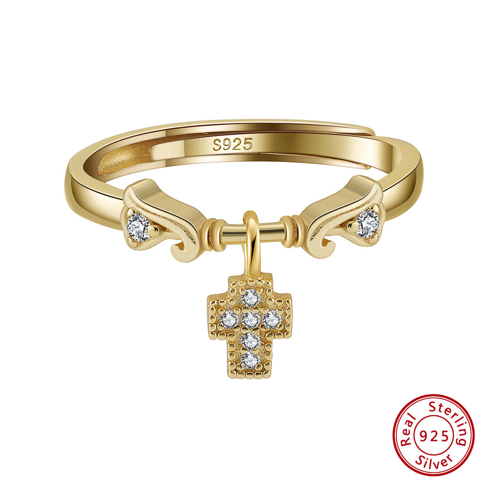 Ring aus 925 Sterlingsilber 14K vergoldet mit Kreuz 