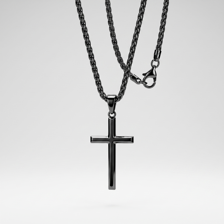 INRI Noir 925 Silber Halskette mit Kreuzanhänger