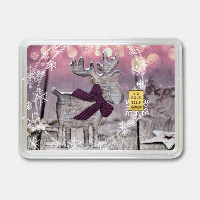 Goldbarren 1g Feingold 999,9 im Weihnachts-Flip-Motivblister mit Zertifikat
